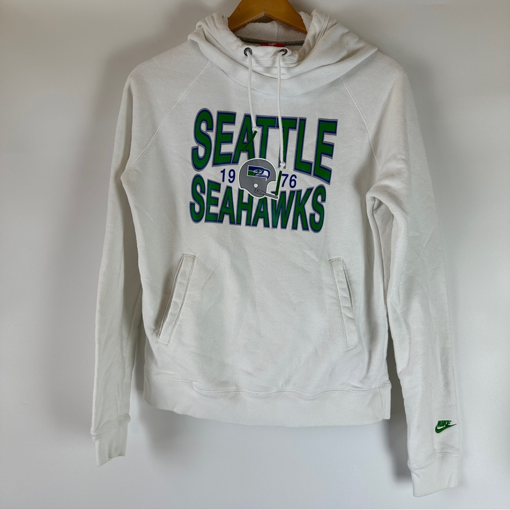Nike White Seattle Seahawks Pullover Hoodie with Green & Blue Logo